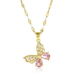 Gold Butterfly Necklace Dainty Cubic Zirconia Pendant 18K Layered Jewelry Gift